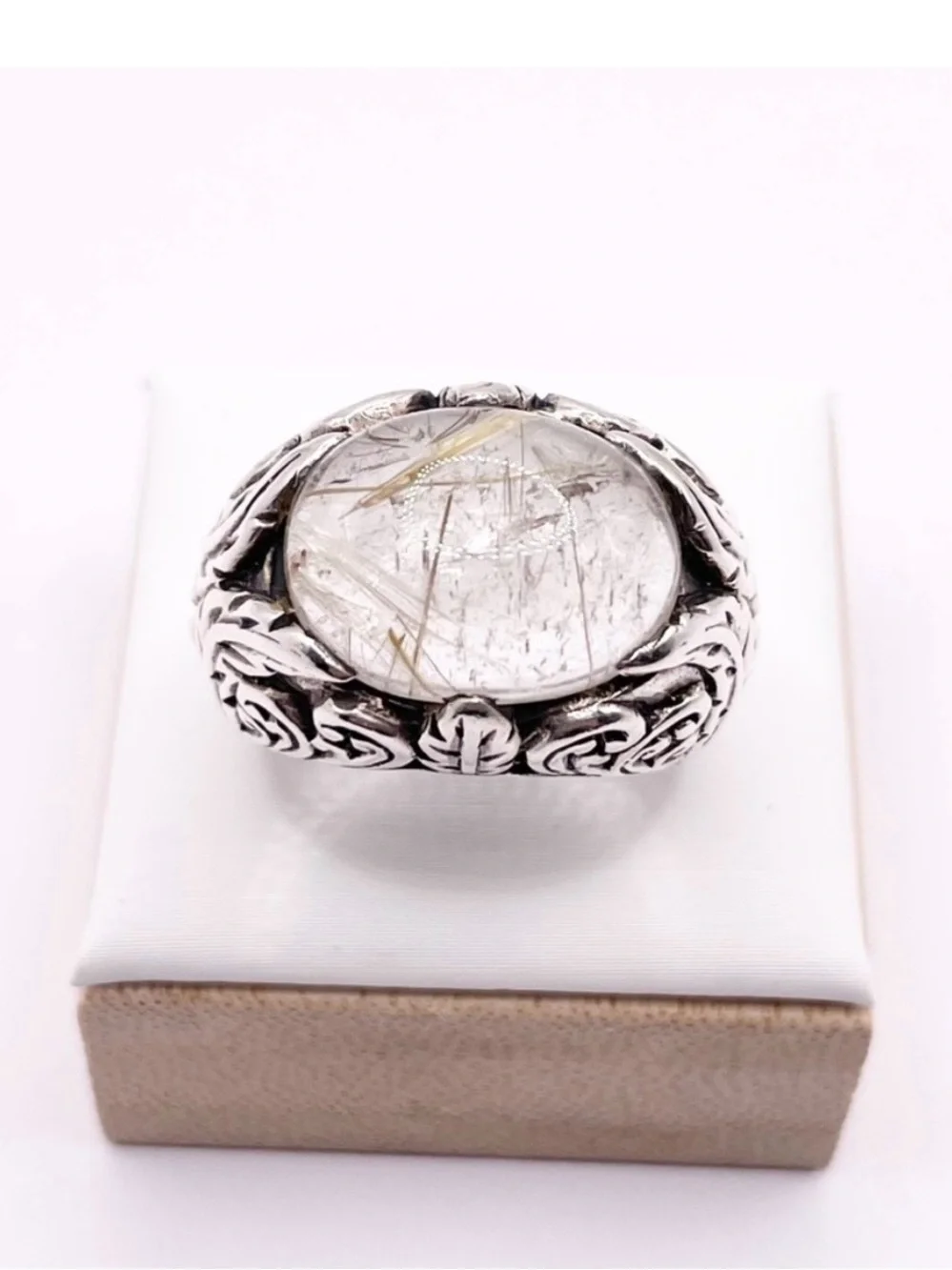 Size 7 Sterling Silver Rutilated Quartz Statement Ring